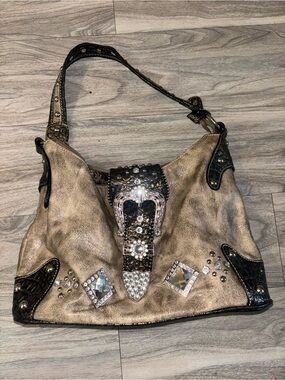 Studded Embellished Taupe Shoulder Bag